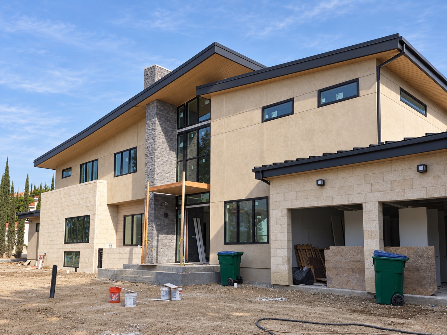 Stone, warm soffits, and expansive glazing in Diamond Bar, CA