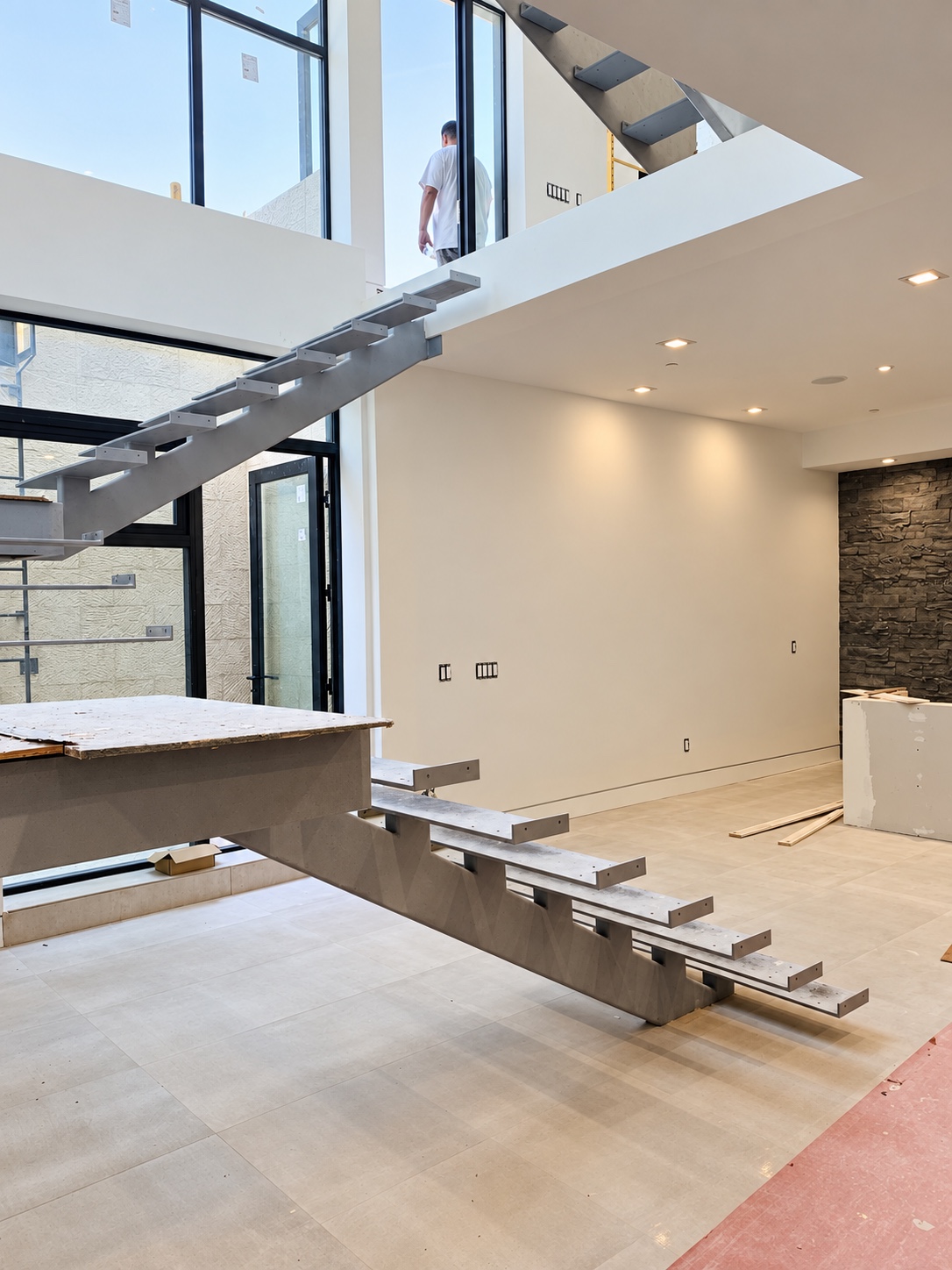 Exposed steel stair structure during construction — Diamond Bar, CA